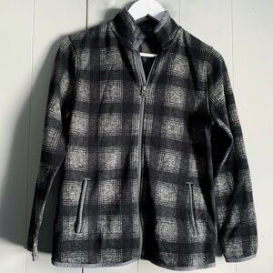Eddie Bauer Gray Plaid Ultra Soft Fleece Full Zip Long Sleeve Jacket M